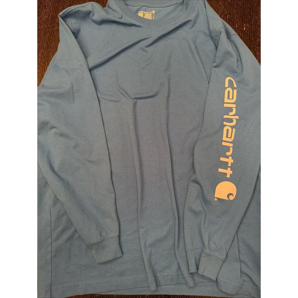 Carhartt Loose Fit Long Sleeve Tee Bright Blue Sleeve Logo Mens 2XL (E)